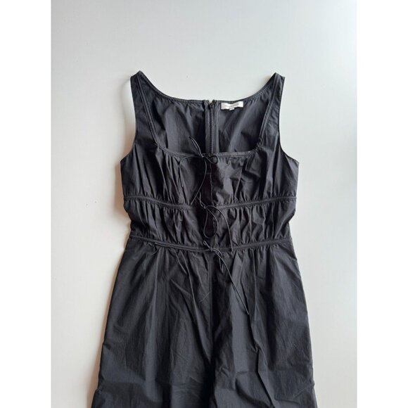 REBECCA TAYLOR Black Cotton Poplin Square Neck Wide Leg Cropped Jumpsuit, Size 2 - Picture 3 of 12